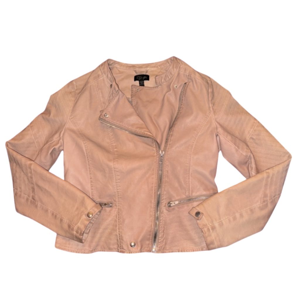 Women's RD style Faux Leather Moto Jacket Size Large‎ color is a pink/beige